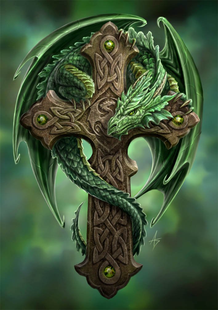 Woodland Guardian - A small green dragon curls protectively around 
